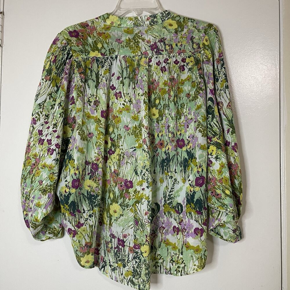 Anthropologie Pilcro Green watercolor floral button down dolman top small - Picture 7 of 7